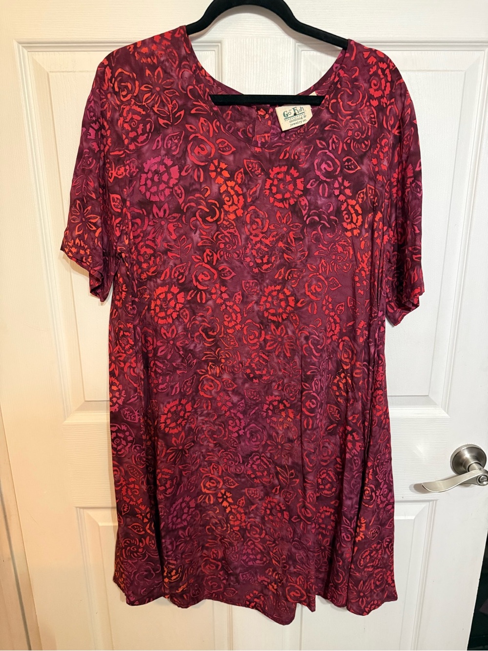 Go Fish Floral Print Short Sleeve Dress - Red Pink